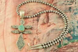 Day 2 Deal - Genuine Royston Turquoise Sterling Silver Cross Pendant and Necklace Set